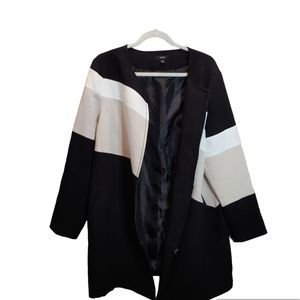 Alfani women block black cream white midi outwear zip up jacket coat sz XL NWT